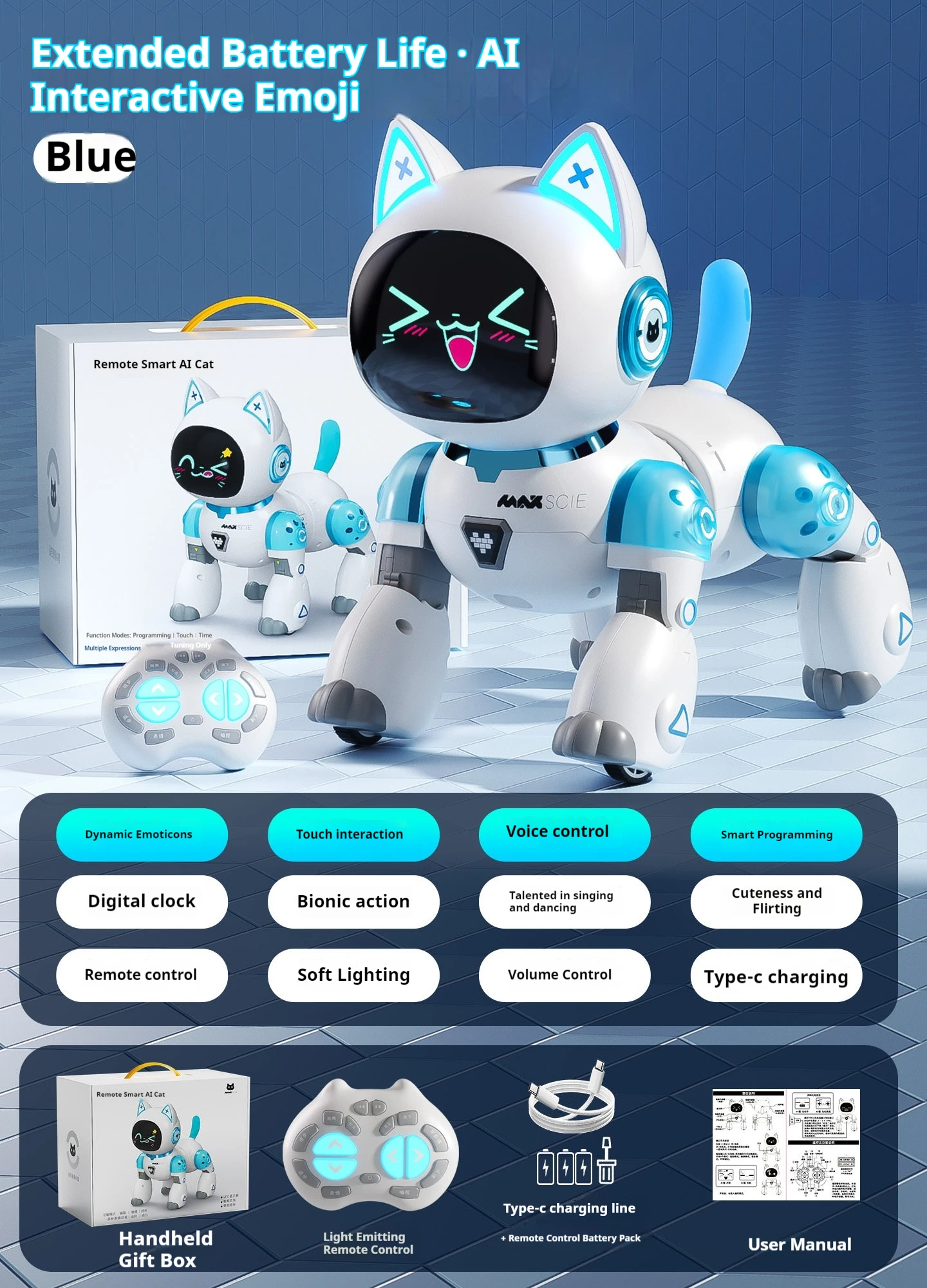 BG021 Dancing Robot Cat – Expressions, Remote Control, Lights & Sound – image 6