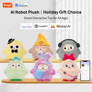 AI Plush Robot Companion – LED Eyes, Dual Dialogue Modes, Tuya App