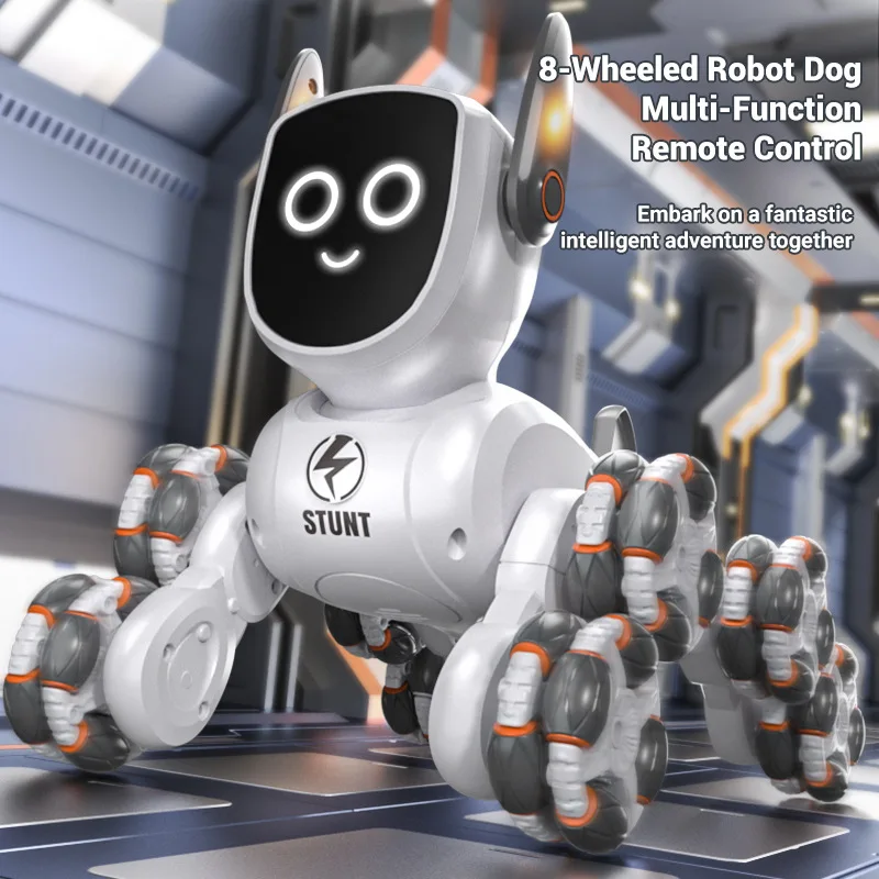 JJRC 8-Wheel Stunt Robot Dog – Gesture Sensing, 2.4GHz Remote, Silver – image 2