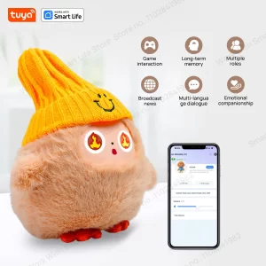 Nunu AI Plush Companion – LED Eyes, Voice Control, Khaki