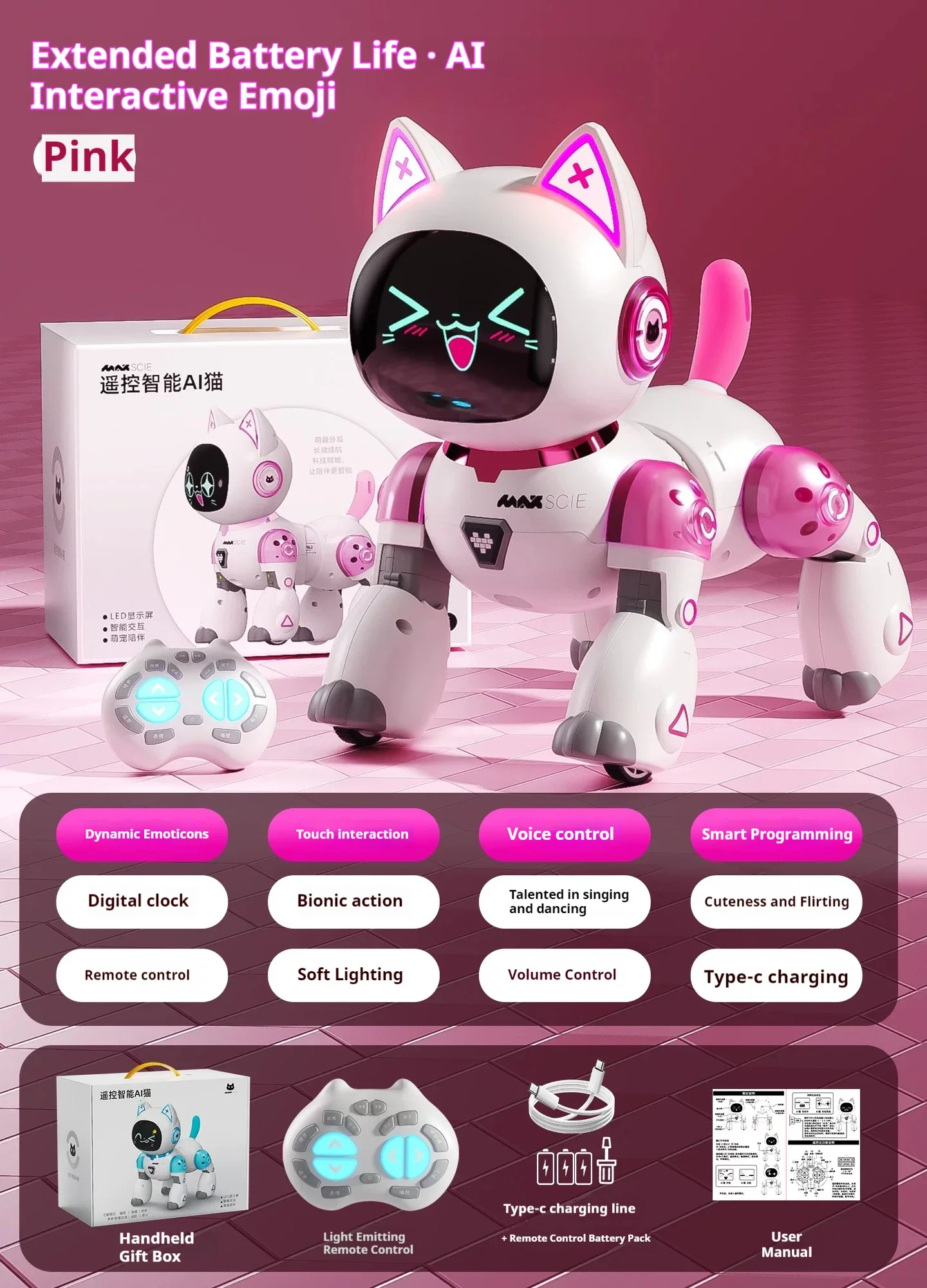 BG021 Dancing Robot Cat – Expressions, Remote Control, Lights & Sound – image 7