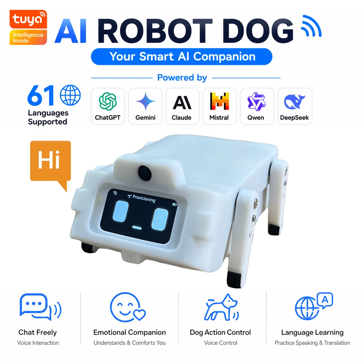 CLOUDRAKER AI Robot Dog – LLM Voice Companion, 12 Bionic Actions, 61+ Languages