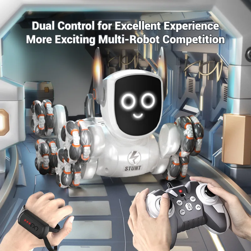 JJRC 8-Wheel Stunt Robot Dog – Gesture Sensing, 2.4GHz Remote, Silver – image 3