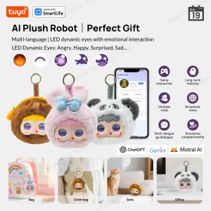 Tuya AI Plush Robot – LED Eyes, English Voice Control, No Camera
