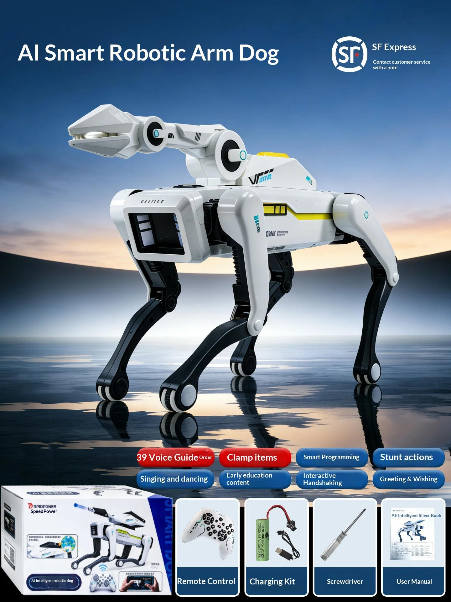 MACHINE Robot Dog with Mechanical Arm – Gripper, Voice Control, Screen Face – image 7