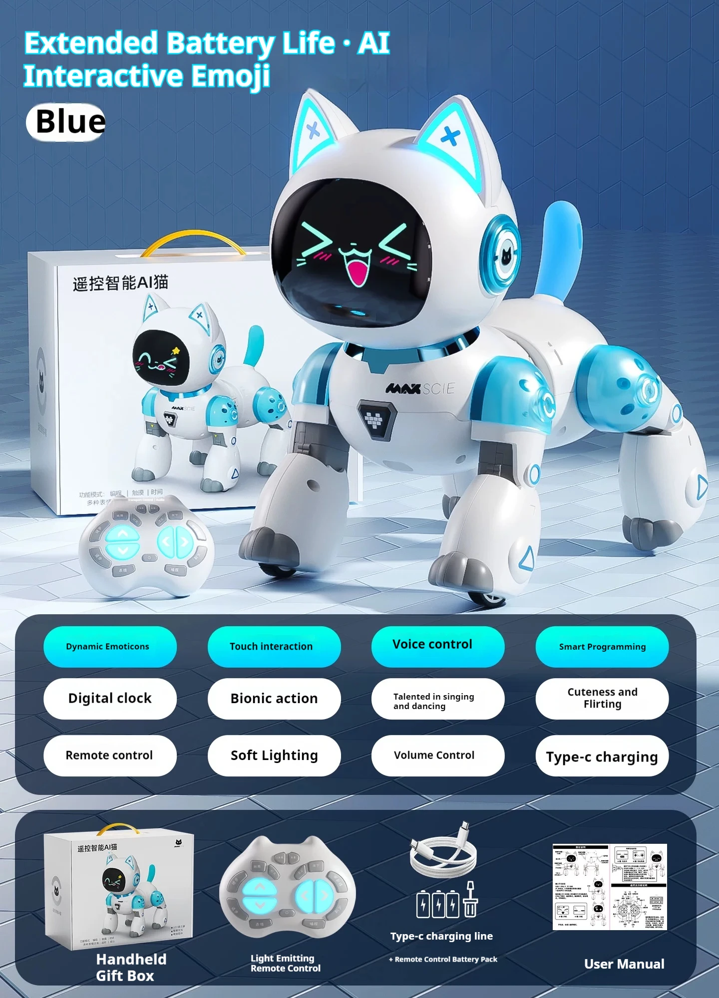 BG021 Dancing Robot Cat – Expressions, Remote Control, Lights & Sound – image 8