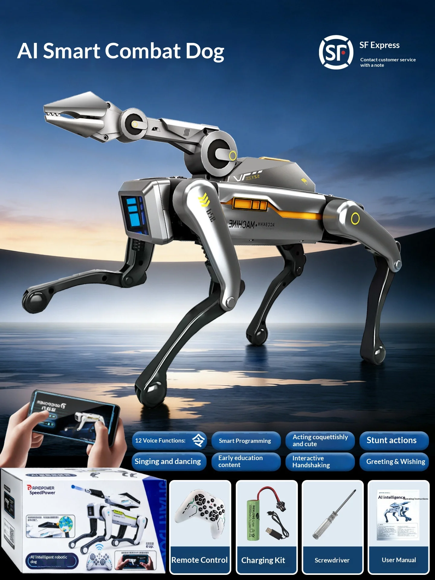 MACHINE Robot Dog with Mechanical Arm – Gripper, Voice Control, Screen Face – image 9