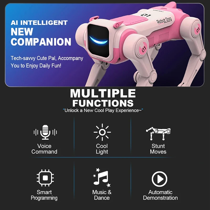 Voice-Command Stunt Robot Dog – Rolls, Frog Jumps, Programmable, Pink or White – image 4