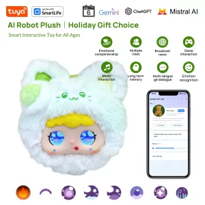 Green Grape Cat AI Plush – Tuya Smart Life Companion with Voice Chat & Memory