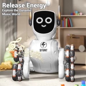 JJRC 8-Wheel Stunt Robot Dog – Gesture Sensing, 2.4GHz Remote, Silver
