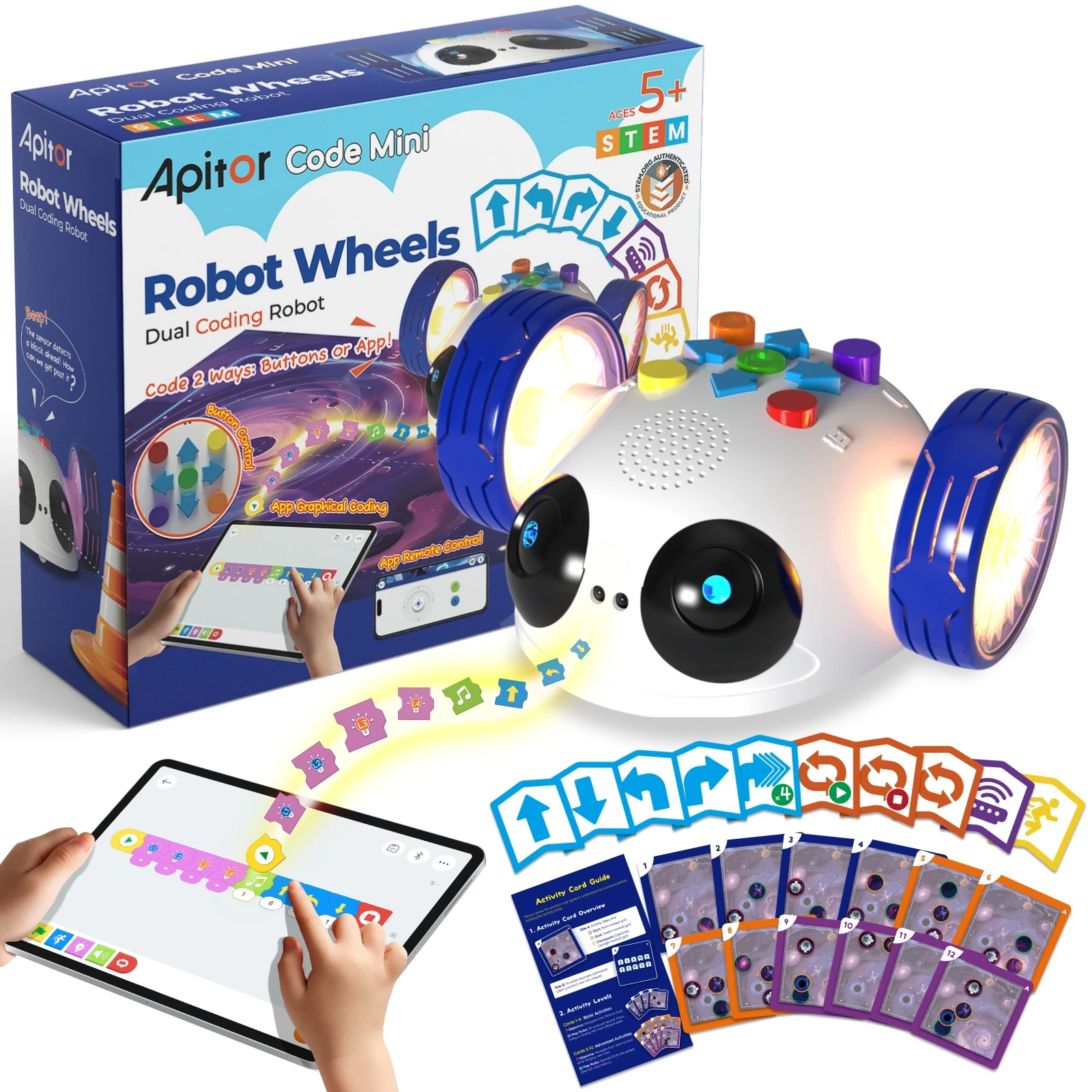 Apitor Robot Wheels – Screen-Free Coding with 48 Cards, Ages 3–6